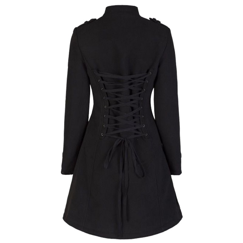 Women Military Style Coat Black Wool Victorian Style Braided Effect Coat